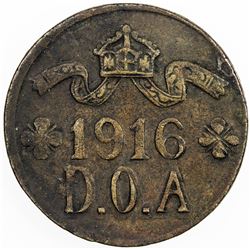 GERMAN EAST AFRICA: Wilhelm II, 1888-1918, AE 5 heller, 1916-T. VF