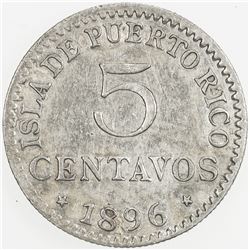 PUERTO RICO: Alfonso XIII, 1886-1898, AR 5 centavos, 1896. VF-EF