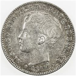 PUERTO RICO: Alfonso XIII, 1886-1898, AR 20 centavos, 1895. EF