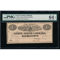 1863 $1 State of North Carolina Note PMG 64EPQ