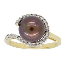 14KT Yellow Gold 8.37mm Chocolate Pearl and Diamond Ring