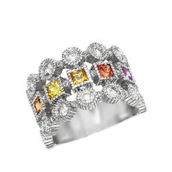 14KT White Gold 1.56ctw Multi Color Sapphire and Diamond Ring