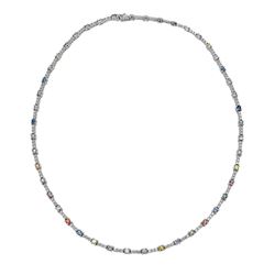 14KT White Gold 3.60ctw Multi Color Sapphire and Diamond Necklace