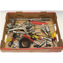 FLAT OF ASSORTED SOCKETS, BRUSH HEADS AND MORE.