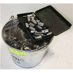 BIN OF CLAMPS, SOCKETS AND MORE.