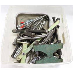 LOT OF ASSORTED CLAMPS, PULLERS AND MORE.