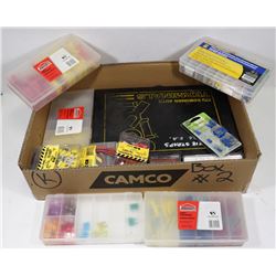 FLAT OF ASSORTED PARTS INCL AUTO & BRAKE FUSES,