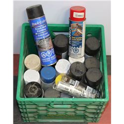 BIN WITH ASSORTED SPRAY PAINT & TOUCH UP PAINT.