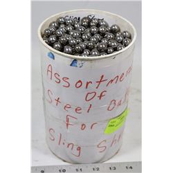 CONTAINER OF STEEL SLING SHOT AMMO.