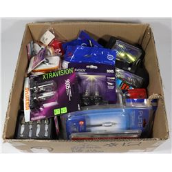 FLAT OF ASSORTED AUTO PARTS - MOSTLY LIGHTING.