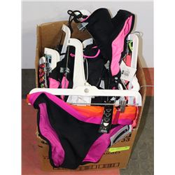 BOX OF ASSORTED NEW BATHING SUITS.