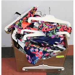 BOX OF ASSORTED NEW BATHING SUITS.