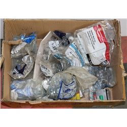 BOX OF ASSORTED HOUSEHOLD ITEMS INCL NUTS, BOLTS.