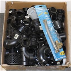 BOX OF PLUMBING ITEMS.