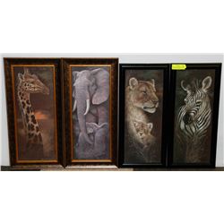 LOT OF 4 ANIMAL FRAMED PICTURES INCL ZEBRA, LION,