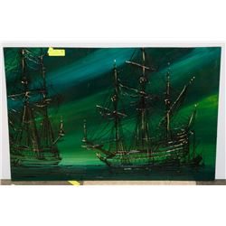 24" X 36" ORIGINAL SHIP BATTLE NEW  AGE PAINTING