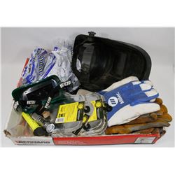 FLAT OF WELDING GLOVES, WELDING HELMET, FLASH