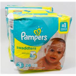 3 PACKS OF 26 PAMPERS SWADDLERS SIZE 3 DIAPERS