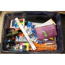 TOTE OF OFFICE, SCHOOL SUPPLIES