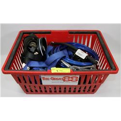 RED CRATE FULL OF TIEDOWN STRAPS - SOME