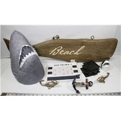 NAUTICAL HOME DECOR LOT INCLUDES BEACH WHALE SIGN