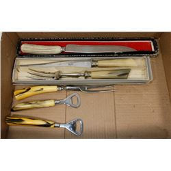VINTAGE STAG HORN CARVING SET, ANTLER KNIVES.