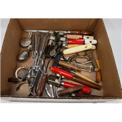 VINTAGE CAN OPENERS(PATENT 1925), PYREX, SHARPENER