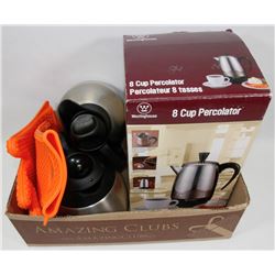 NEW OVEN MITTS, NEW 8 CUP PERCOLATOR COFFEE POT