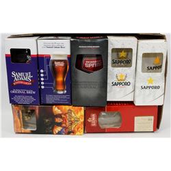 LOT OF NEW BEER COMPANY GLASSES IN BOXES.
