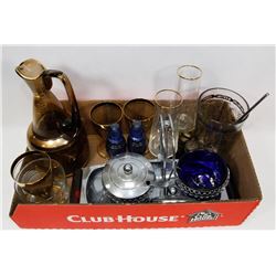 COBALT SUGAR, CREAMER, SALT & PEPPER, AND TRAY SET