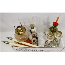 LOT OF ASSORTED LANTERNS , CANDLE HOLDERS AND