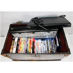 TRUNK WITH DVD PLAYER/BLURAY PLAYER AND MOVIES.
