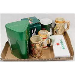 FLAT OF COLLECTIBLES BEERS ITEMS INC HEINEKEN AND