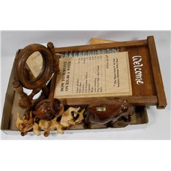LOT OF WOOD FIGURES AND WOOD DECORATIONS