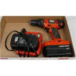 BLACK AND DECKER 18 VOLT DRILL WITH SPARE BATTERY