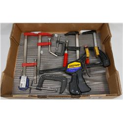 FLAT OF ASSORTED SIZED TABLE CLAMPS.