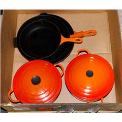 VINTAGE LE CREUSET ENAMEL CAST IRON 5 PCS SET.