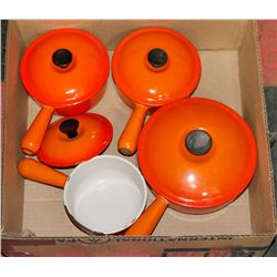 VINTAGE LE CREUSET ENAMEL CAST IRON 4 PCS SET.