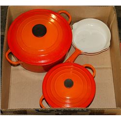 VINTAGE LE CREUSET ENAMEL CAST IRON 4 PCS SET.