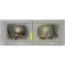 PAIR OF FRAMED PICTURES OF KIDS IN A FIELD.