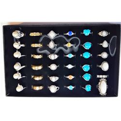 8)  LOT OF 36 FASHION RINGS INCLUDING