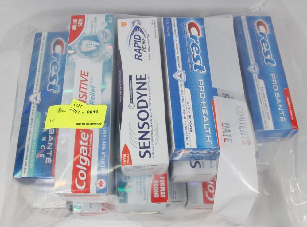 BAG OF ASSORTED TOOTHPASTE