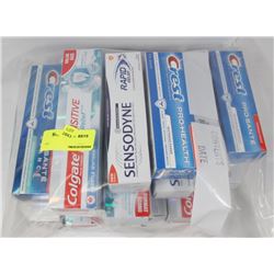 BAG OF ASSORTED TOOTHPASTE