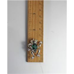 7)  SILVER TONE FROG WITH EMERALD