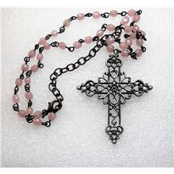 23)  PALE PINK GLASS BEADS ON PEWTER