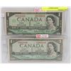 Image 1 : LOT OF 2 CANADA $1 BILLS 1967,1954, POKER HAND