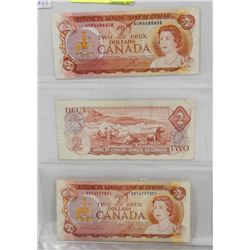 LOT OF 3 CANADA 1974  $2 BILLS,