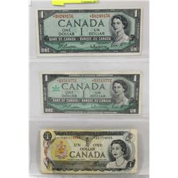 LOT OF 3 CANADA   $1 BILLS, 2-1967, 1973
