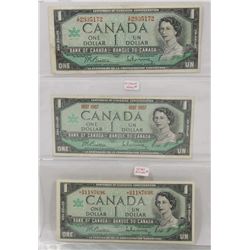 LOT OF 3 CANADA 1967  $1 BILLS,  2 WITH SERIAL #