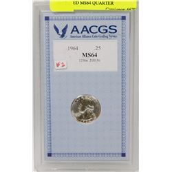 1964 USA GEORGE WASHINGTON CERTIFIED MS64 QUARTER